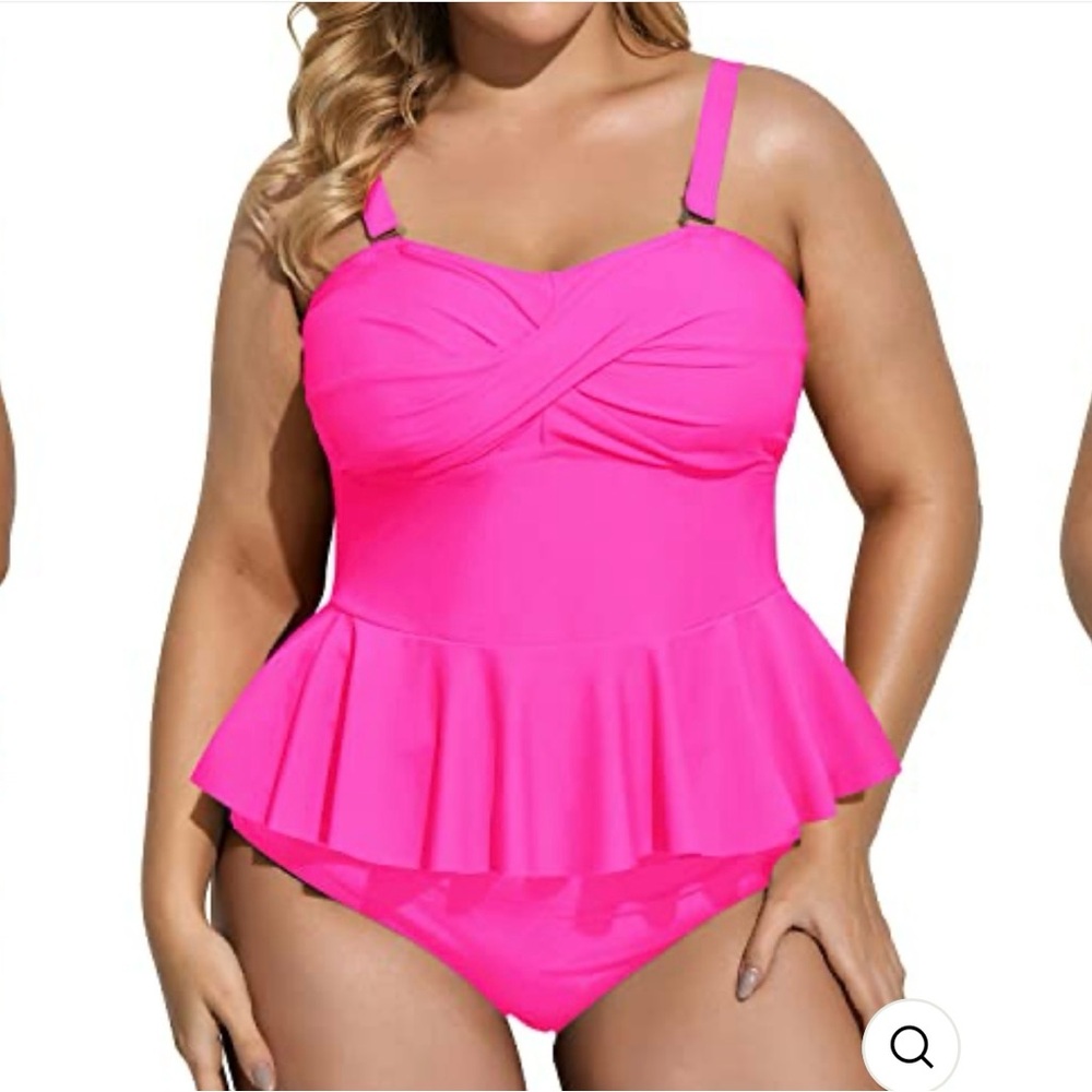 DACI Retro Style Peplum Tankini High Waisted Tummy Control Bottom Swimsuit